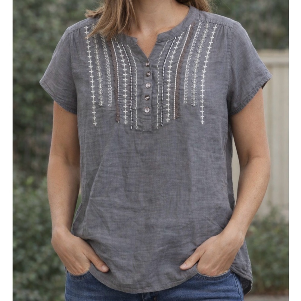 Prana Gray Embroidered Blouse
